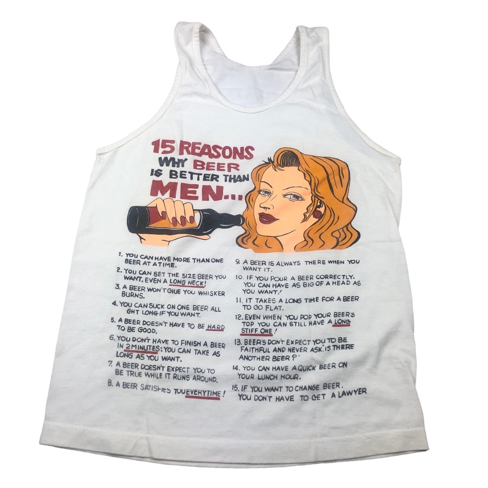 Vintage Big Cotton 15 Reasons Beer Is Better Than Men Tank Top Size small USA